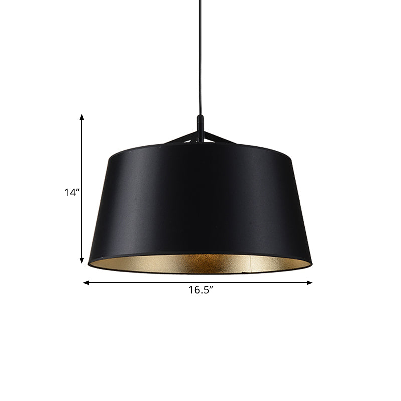 1-Bulb Hanging Light Kit Rural Dining Room Suspension Pendant with Tapered Drum Fabric Shade in Black, 16.5