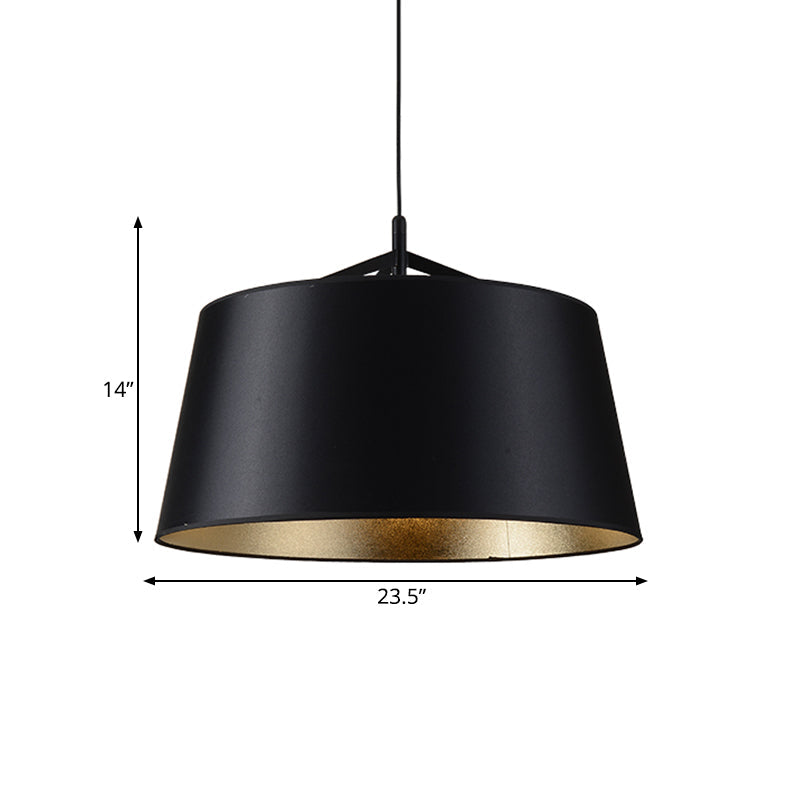 1-Bulb Hanging Light Kit Rural Dining Room Suspension Pendant with Tapered Drum Fabric Shade in Black, 16.5