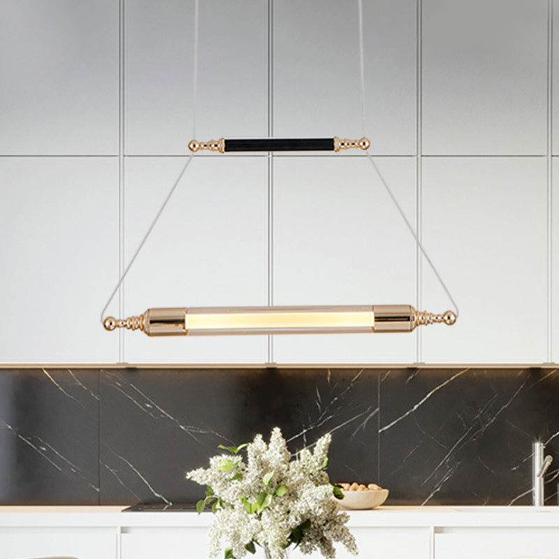 Clear Glass Horizontal Pole Pendant Vintage Black and Gold LED Pendulum Light in Warm/White Light with Steel Cord Lock Black-Gold Clearhalo 'Ceiling Lights' 'Close To Ceiling Lights' 'Glass shade' 'Glass' 'Modern Pendants' 'Modern' 'Pendant Lights' 'Pendants' Lighting' 1475874