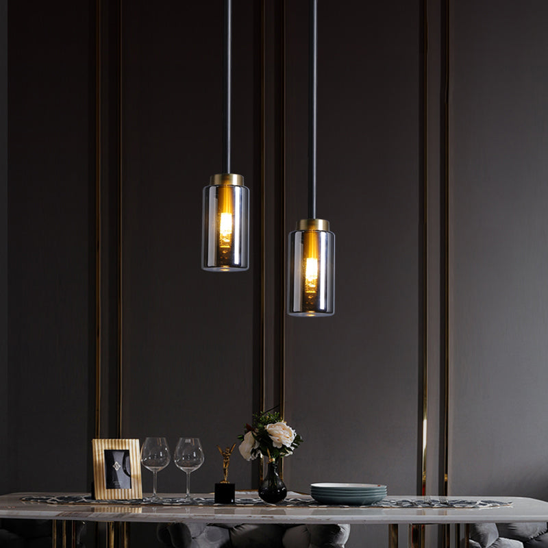 Mid Century Single Hanging Pendant Smoke Grey Glass Black Small Bottle Suspended Lighting Fixture Black Clearhalo 'Ceiling Lights' 'Glass shade' 'Glass' 'Modern Pendants' 'Modern' 'Pendant Lights' 'Pendants' Lighting' 1475879