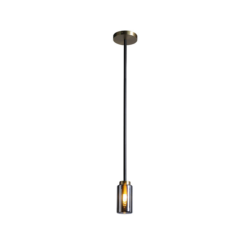 Mid Century Single Hanging Pendant Smoke Grey Glass Black Small Bottle Suspended Lighting Fixture Clearhalo 'Ceiling Lights' 'Glass shade' 'Glass' 'Modern Pendants' 'Modern' 'Pendant Lights' 'Pendants' Lighting' 1475881