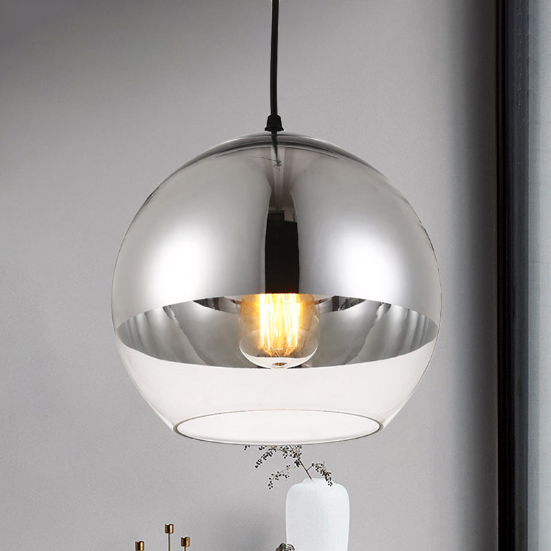 Silver Sphere Pendant Lamp Minimalist 1 Bulb 6