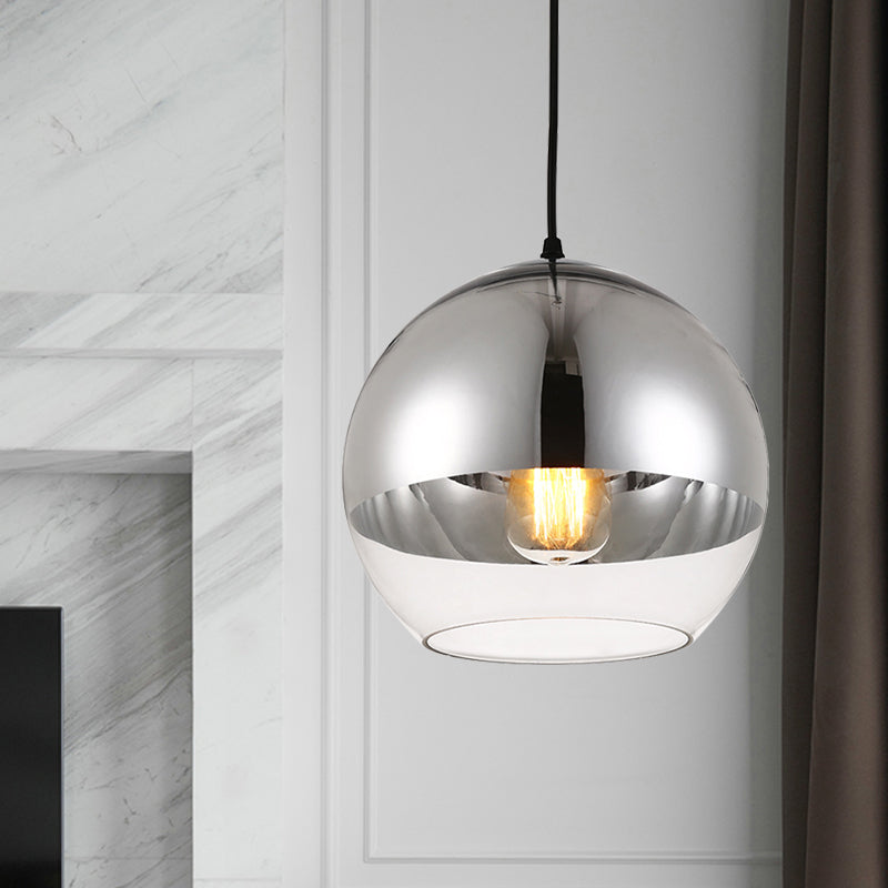 Silver Sphere Pendant Lamp Minimalist 1 Bulb 6