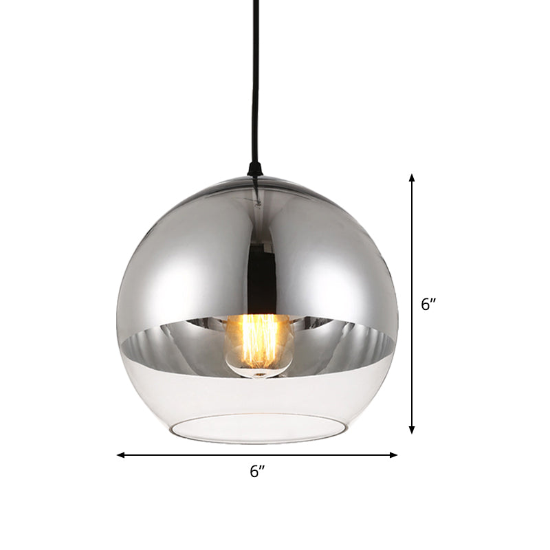 Silver Sphere Pendant Lamp Minimalist 1 Bulb 6