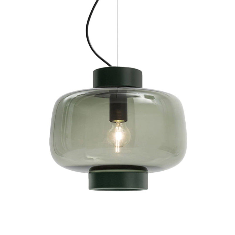 1 Head Bistro Pendant Light Vintage Black Hanging Lamp Kit with Drum Smoke Glass Shade Clearhalo 'Ceiling Lights' 'Glass shade' 'Glass' 'Modern Pendants' 'Modern' 'Pendant Lights' 'Pendants' Lighting' 1475963