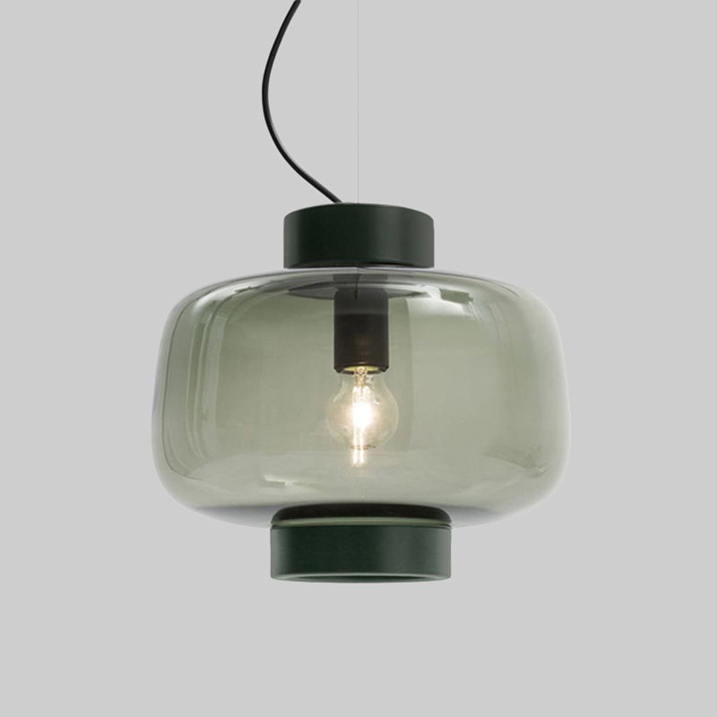 1 Head Bistro Pendant Light Vintage Black Hanging Lamp Kit with Drum Smoke Glass Shade Clearhalo 'Ceiling Lights' 'Glass shade' 'Glass' 'Modern Pendants' 'Modern' 'Pendant Lights' 'Pendants' Lighting' 1475964