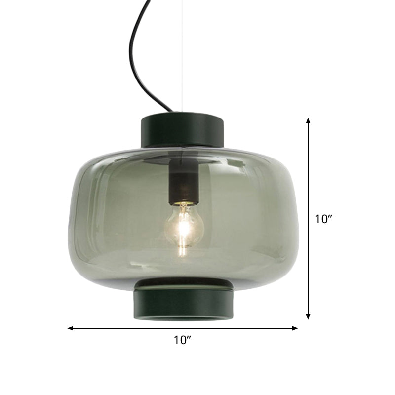 1 Head Bistro Pendant Light Vintage Black Hanging Lamp Kit with Drum Smoke Glass Shade Clearhalo 'Ceiling Lights' 'Glass shade' 'Glass' 'Modern Pendants' 'Modern' 'Pendant Lights' 'Pendants' Lighting' 1475965