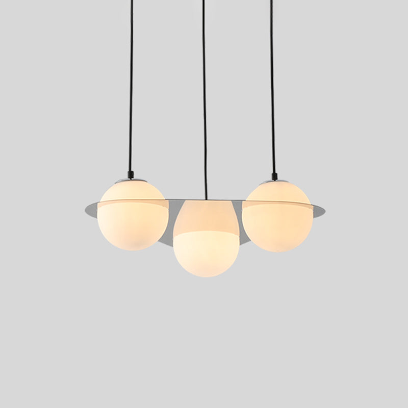 Globe Cluster Pendant Light Modernism White Glass 3 Lights Living Room Hanging Ceiling Light with Mirror Fastener Clearhalo 'Ceiling Lights' 'Glass shade' 'Glass' 'Modern Pendants' 'Modern' 'Pendant Lights' 'Pendants' Lighting' 1476003