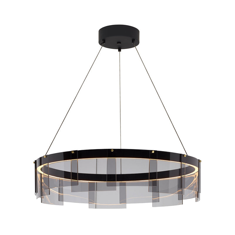 Black Circle Pendant Lighting Modernist Smoke Grey Glass LED Hanging Light Fixture Clearhalo 'Ceiling Lights' 'Glass shade' 'Glass' 'Modern Pendants' 'Modern' 'Pendant Lights' 'Pendants' Lighting' 1476007