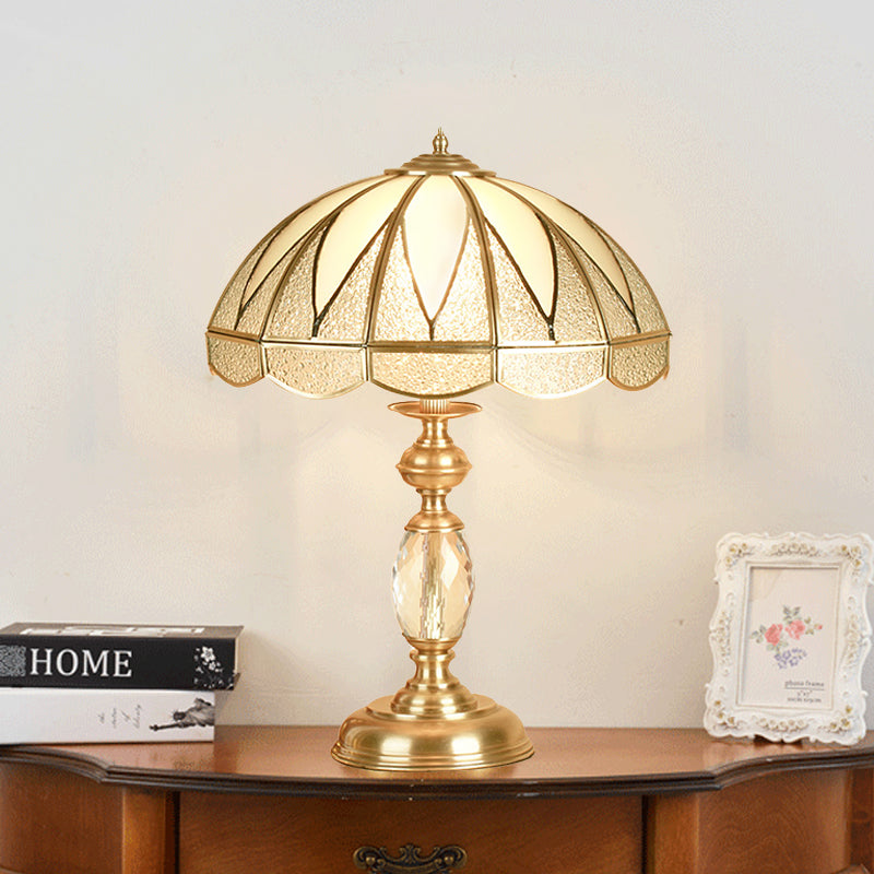 Gold 1 Head Table Light Colonial Beige and Frosted Glass Dome 12