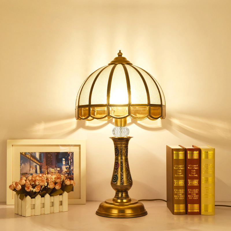 1 Light Night Table Light Country Bedroom Metal Nightstand Lighting with Dome Frosted Glass Shade in Gold Clearhalo 'Lamps' 'Table Lamps' Lighting' 1476247