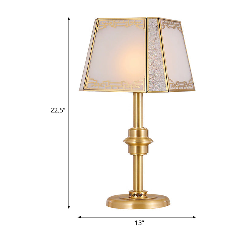 Frosted Glass Trapezoid Table Lighting Colonialism 1-Head Bedside Night Light in Gold Clearhalo 'Lamps' 'Table Lamps' Lighting' 1476285