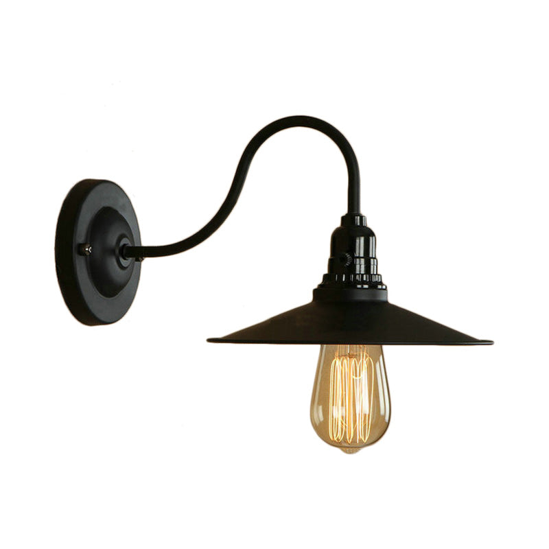 Metal Gooseneck Wall Sconce with Flared Shade Vintage Style 1 Light Living Room Wall Lamp in Black Clearhalo 'Art deco wall lights' 'Cast Iron' 'Glass' 'Industrial wall lights' 'Industrial' 'Middle century wall lights' 'Modern' 'Rustic wall lights' 'Tiffany' 'Traditional wall lights' 'Wall Lamps & Sconces' 'Wall Lights' Lighting' 147664