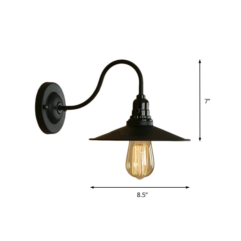 Metal Gooseneck Wall Sconce with Flared Shade Vintage Style 1 Light Living Room Wall Lamp in Black Clearhalo 'Art deco wall lights' 'Cast Iron' 'Glass' 'Industrial wall lights' 'Industrial' 'Middle century wall lights' 'Modern' 'Rustic wall lights' 'Tiffany' 'Traditional wall lights' 'Wall Lamps & Sconces' 'Wall Lights' Lighting' 147665