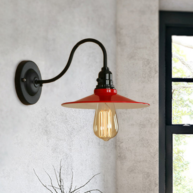 Vintage Style Flared Wall Light with Gooseneck Arm 1 Light Metal Sconce Lighting in Red for Dining Room Clearhalo 'Art deco wall lights' 'Cast Iron' 'Glass' 'Industrial wall lights' 'Industrial' 'Middle century wall lights' 'Modern' 'Rustic wall lights' 'Tiffany' 'Traditional wall lights' 'Wall Lamps & Sconces' 'Wall Lights' Lighting' 147866