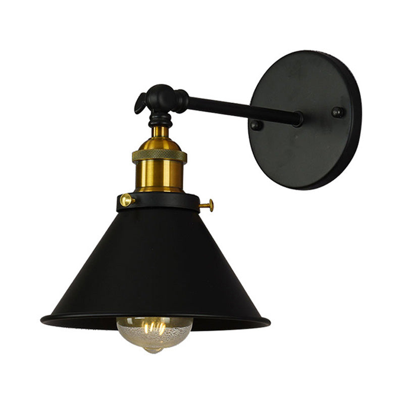 Black/Brass Finish Flared Sconce Light Fixture Industrial Metal 1 Bulb Bedroom Wall Light, 7