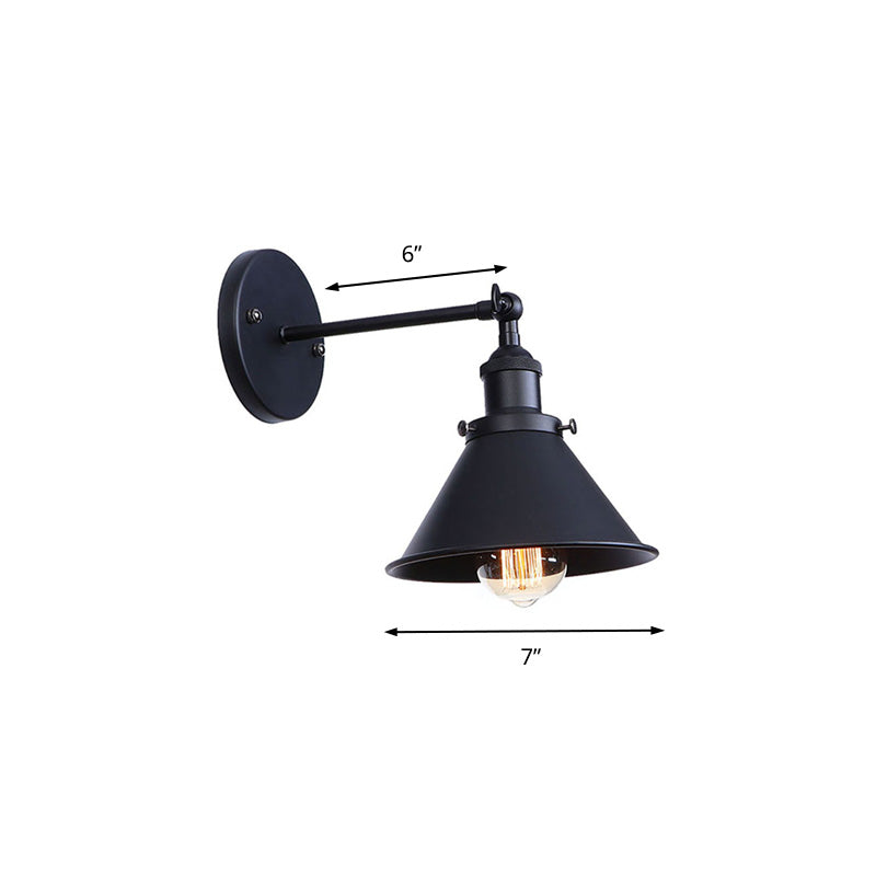 Black/Brass Finish Flared Sconce Light Fixture Industrial Metal 1 Bulb Bedroom Wall Light, 7