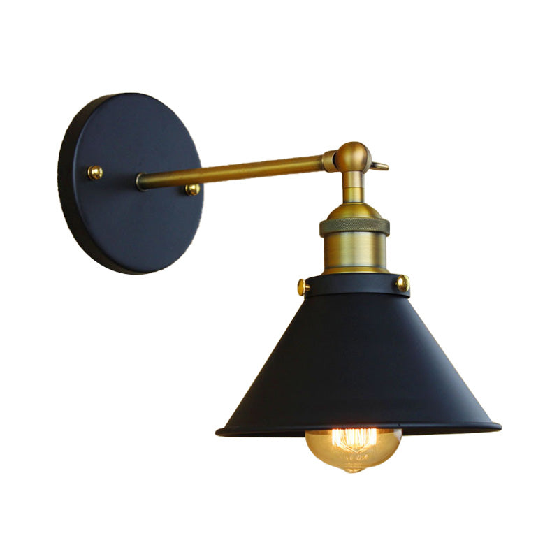 1 Light Conical Wall Mounted Lamp Industrial Style Brass Metal Wall Sconce for Living Room, 7