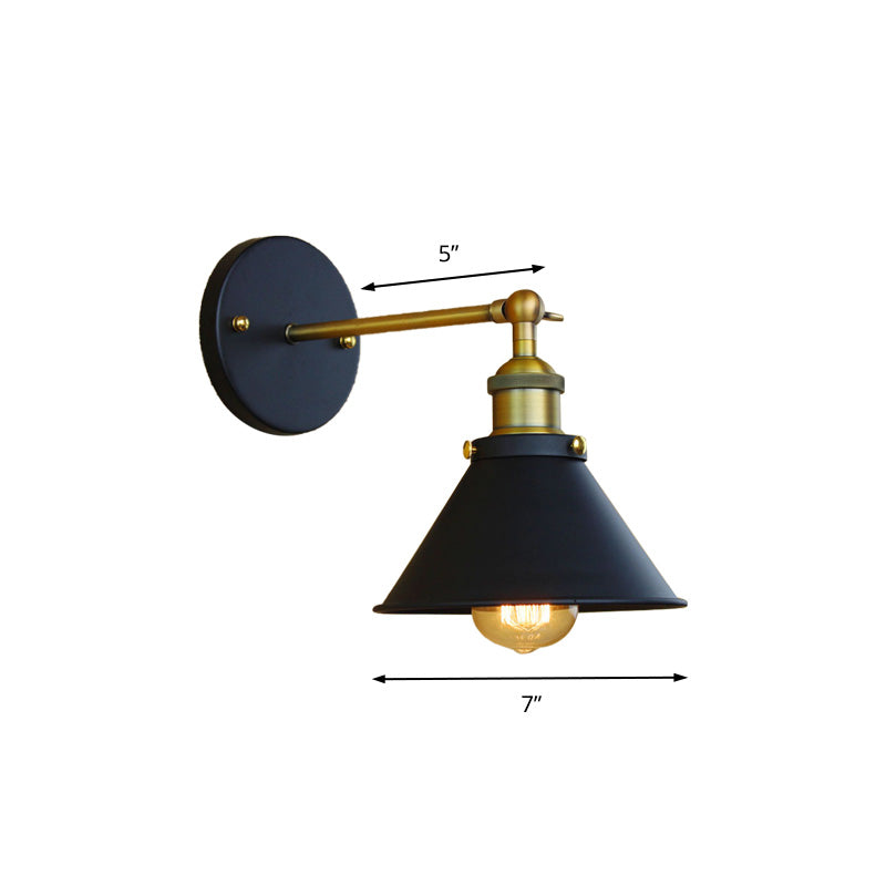 1 Light Conical Wall Mounted Lamp Industrial Style Brass Metal Wall Sconce for Living Room, 7