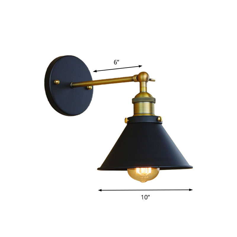 1 Light Conical Wall Mounted Lamp Industrial Style Brass Metal Wall Sconce for Living Room, 7