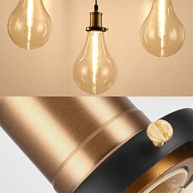 3 Lights Bare Bulb Multi Ceiling Light Industrial Brass Clear Glass Pendant Lighting, Round Canopy Clearhalo 'Ceiling Lights' 'Glass shade' 'Glass' 'Industrial Pendants' 'Industrial' 'Middle Century Pendants' 'Pendant Lights' 'Pendants' 'Tiffany' Lighting' 148308