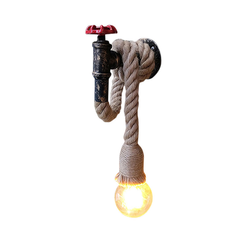 1 Light Adjustable Rope Wall Lamp with Open Bulb and Faucet Farmhouse Antique Bronze Iron Wall Mount Light Clearhalo 'Art deco wall lights' 'Cast Iron' 'Glass' 'Industrial wall lights' 'Industrial' 'Middle century wall lights' 'Modern' 'Rustic wall lights' 'Tiffany' 'Traditional wall lights' 'Wall Lamps & Sconces' 'Wall Lights' Lighting' 148987