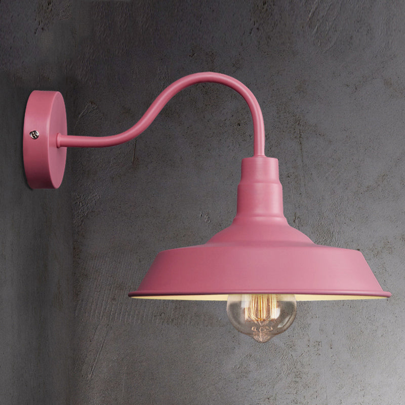 Industrial Stylish Barn Wall Sconce Lamp 1 Bulb Metallic Sconce Wall Lighting with Gooseneck Arm in Blue/Pink, 10