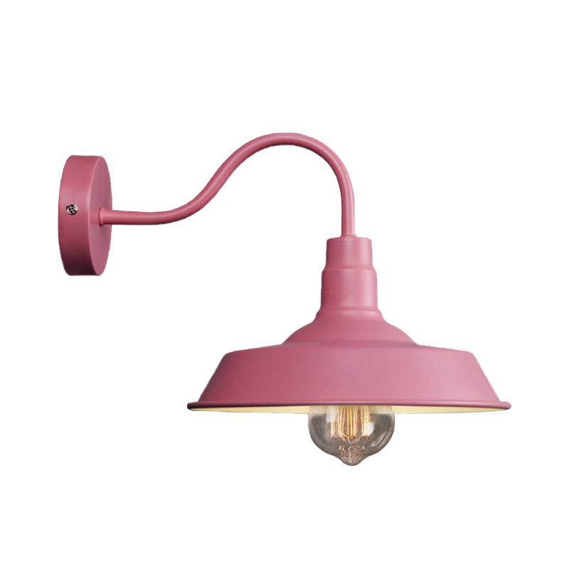 Industrial Stylish Barn Wall Sconce Lamp 1 Bulb Metallic Sconce Wall Lighting with Gooseneck Arm in Blue/Pink, 10