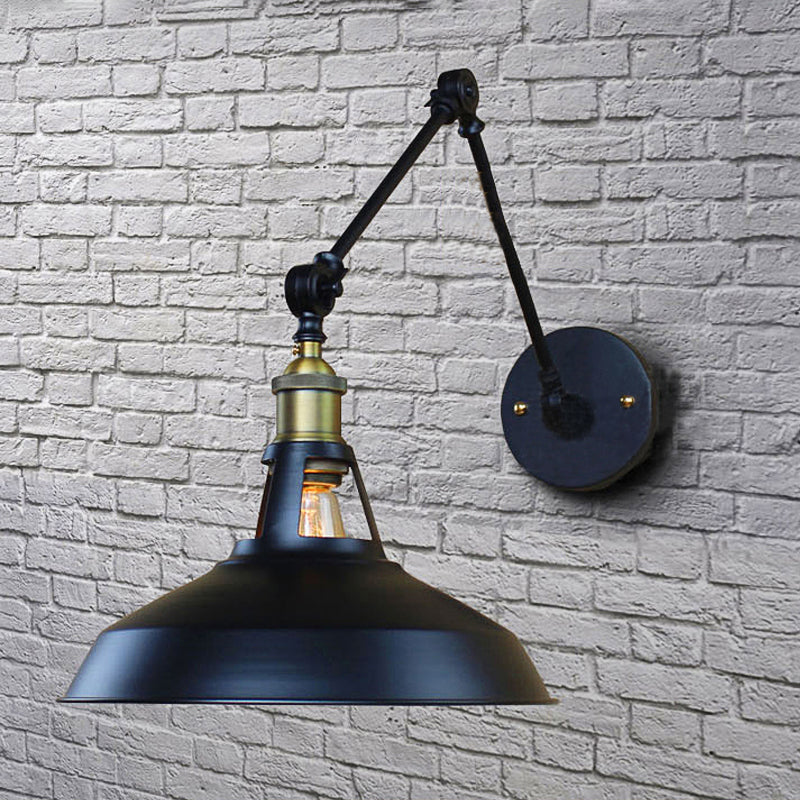 Black/Rust Barn Shade Wall Sconce Industrial Metallic 1 Light Study Room Wall Mount Light with Swing Arm Clearhalo 'Art deco wall lights' 'Cast Iron' 'Glass' 'Industrial wall lights' 'Industrial' 'Middle century wall lights' 'Modern' 'Rustic wall lights' 'Tiffany' 'Traditional wall lights' 'Wall Lamps & Sconces' 'Wall Lights' Lighting' 149054