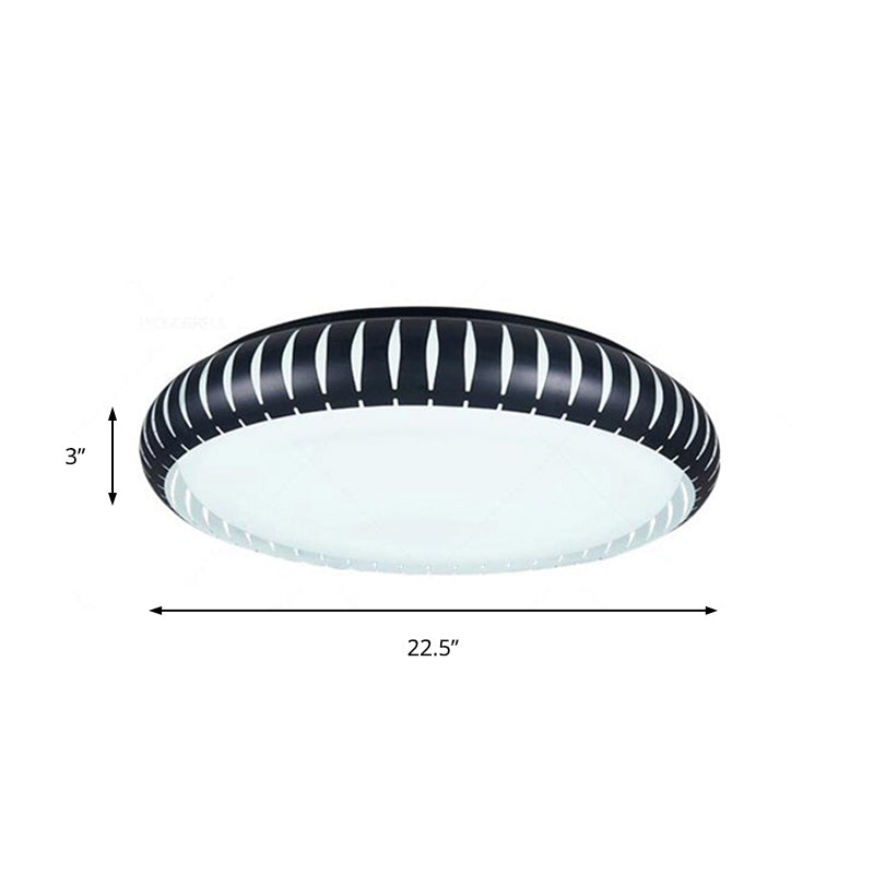 White/Black Circular Flush Mount Ceiling Light with Hollow Shade Simple Metal LED Ceiling Flush Mount for Living Room, 18.5