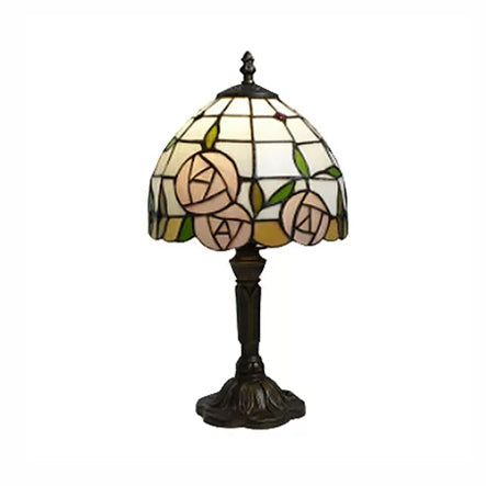 Tiffany Rose Table Light Bedroom 1 Light Stained Glass Decorative Standing Light in Pink-White/Pink Pink-White Clearhalo 'Lamps' 'Table Lamps' Lighting' 14969