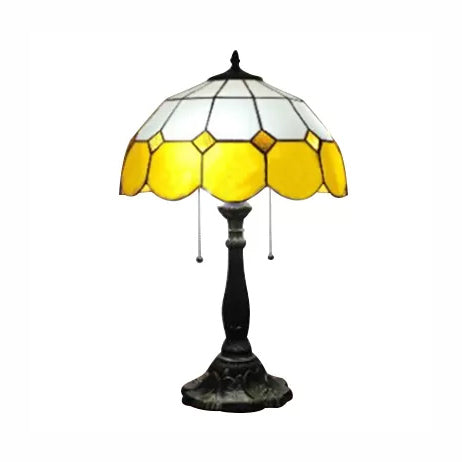 Traditional Dome Table Light with Grid Design Stained Glass 2 Lights Table Lighting in Blue/Yellow Clearhalo 'Lamps' 'Table Lamps' Lighting' 14978