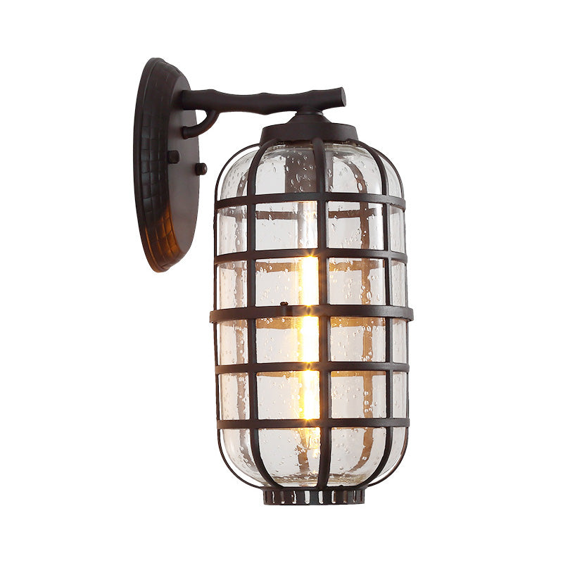 Caged Seedy Glass Wall Mounted Lamp Industrial Single Bulb Outdoor Sconce Light in Black/Bronze, 5.5