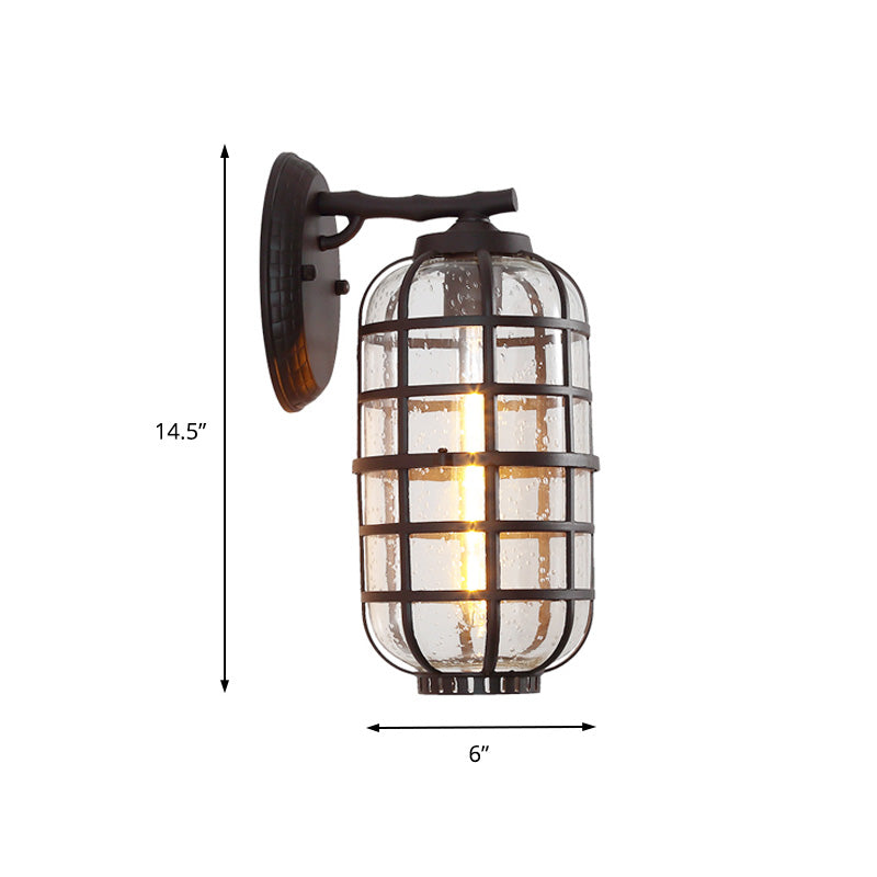 Caged Seedy Glass Wall Mounted Lamp Industrial Single Bulb Outdoor Sconce Light in Black/Bronze, 5.5