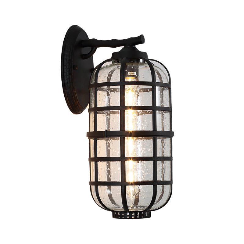 Caged Seedy Glass Wall Mounted Lamp Industrial Single Bulb Outdoor Sconce Light in Black/Bronze, 5.5