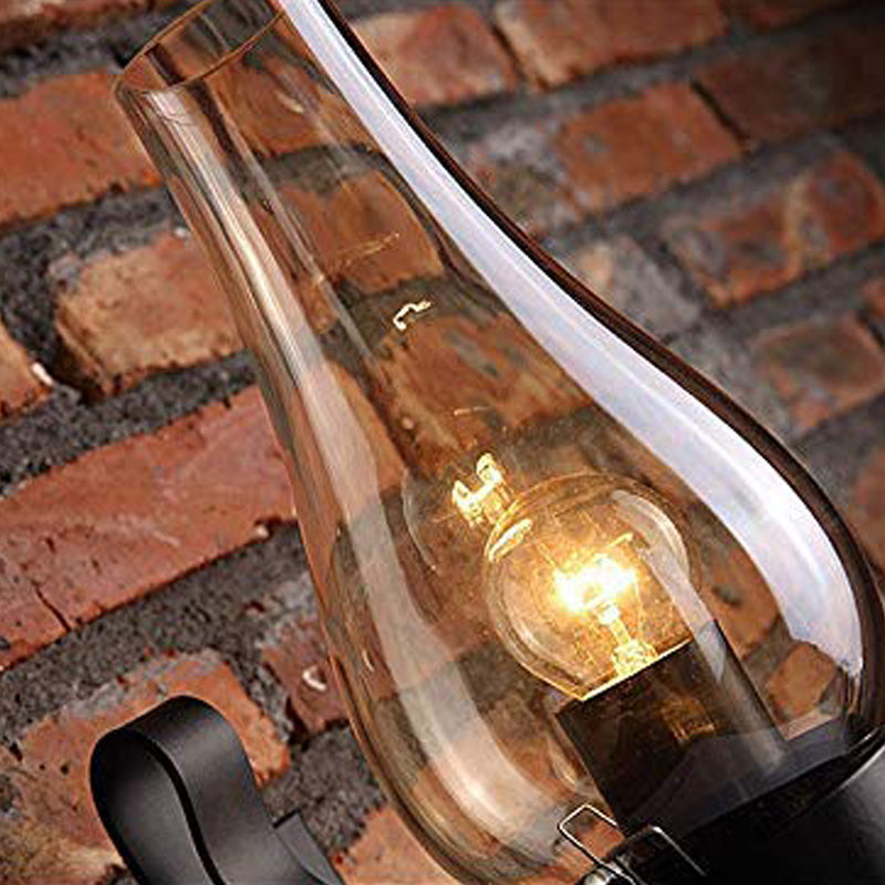 1 Light Candle Wall Sconce Vintage Industrial Black Cognac Glass Lighting in Black with Plug-in Cord Clearhalo 'Art deco wall lights' 'Cast Iron' 'Glass' 'Industrial wall lights' 'Industrial' 'Middle century wall lights' 'Modern' 'Rustic wall lights' 'Tiffany' 'Traditional wall lights' 'Wall Lamps & Sconces' 'Wall Lights' Lighting' 150024