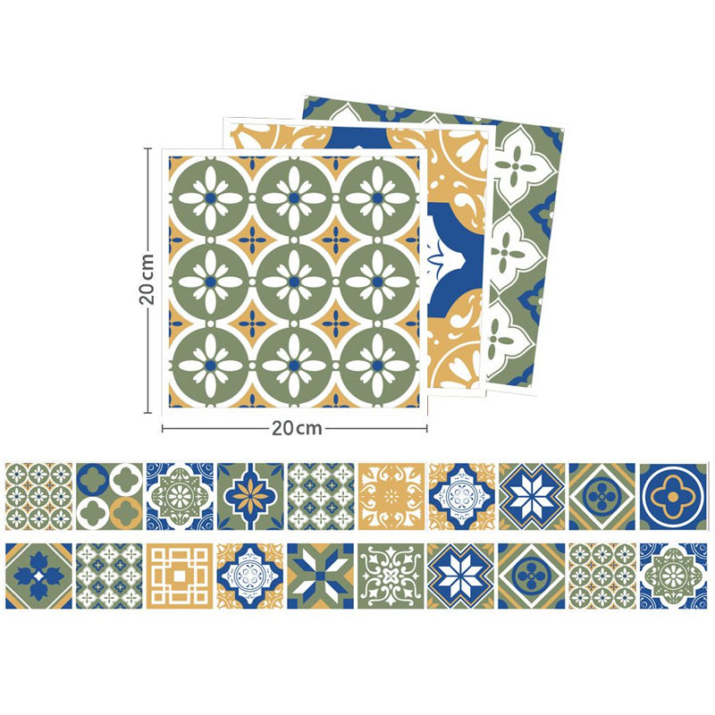 Boho Mixed Pattern Wallpaper Panel PVC Easy Peel off Blue-Yellow-Green Wall Decor for Home Clearhalo 'Wall Decor' 'Wallpaper' 1500959