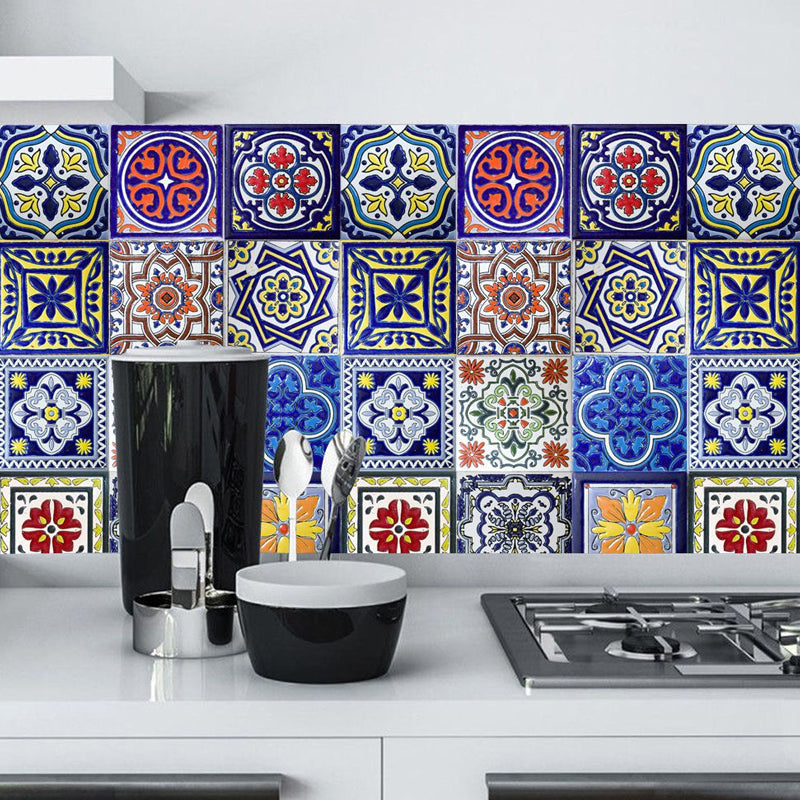 Boho Moroccan Tiles Wallpaper Panel Red-Yellow-Blue Pick Up Sticks Wall Decor for Kitchen Red-Yellow-Blue Clearhalo 'Wall Decor' 'Wallpaper' 1500975