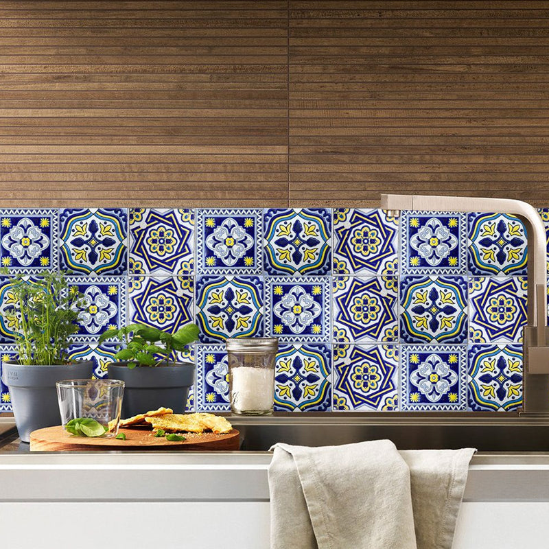 Boho Moroccan Tiles Wallpaper Panel Red-Yellow-Blue Pick Up Sticks Wall Decor for Kitchen Clearhalo 'Wall Decor' 'Wallpaper' 1500977