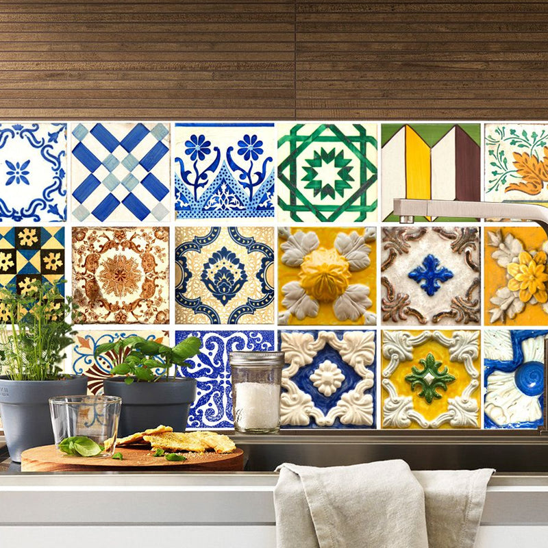 Colorful Faux Moroccan Tile Wallpaper Panel Peel and Paste Wall Decor for Kitchen Clearhalo 'Wall Decor' 'Wallpaper' 1500991