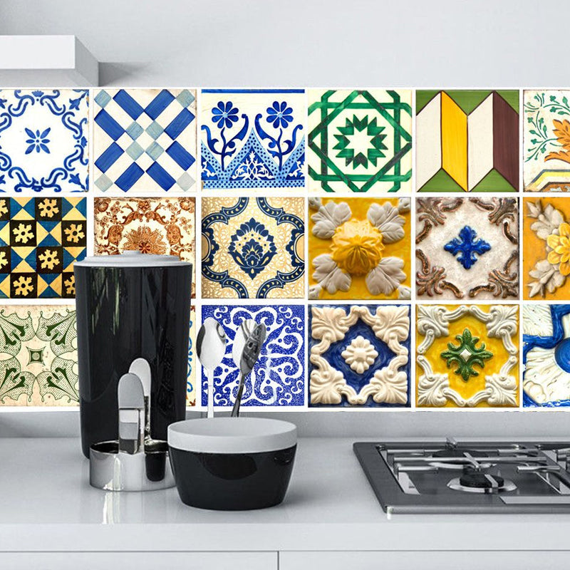 Colorful Faux Moroccan Tile Wallpaper Panel Peel and Paste Wall Decor for Kitchen Clearhalo 'Wall Decor' 'Wallpaper' 1500992