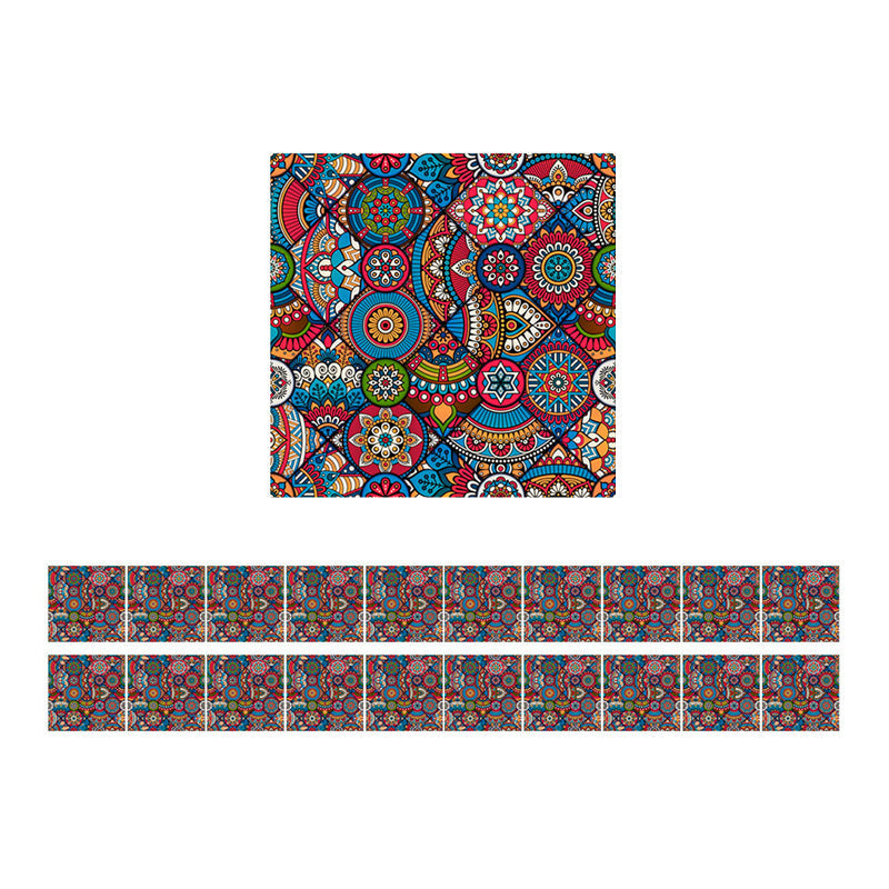 Boho Mandala Peel Wallpaper Panels for Accent Wall 8.6-sq ft Wall Covering in Rose Red-Blue-Green Clearhalo 'Wall Decor' 'Wallpaper' 1501008