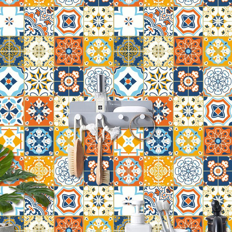 Boho Faux Tile Wallpaper Panel Set Orange-Blue Peel and Stick Wall Art for Bathroom Orange-Blue Clearhalo 'Wall Decor' 'Wallpaper' 1501015