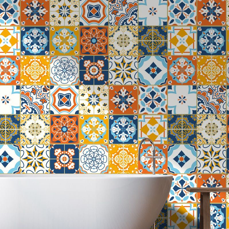 Boho Faux Tile Wallpaper Panel Set Orange-Blue Peel and Stick Wall Art for Bathroom Clearhalo 'Wall Decor' 'Wallpaper' 1501016