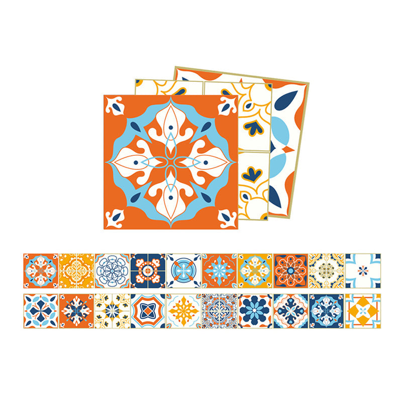 Boho Faux Tile Wallpaper Panel Set Orange-Blue Peel and Stick Wall Art for Bathroom Clearhalo 'Wall Decor' 'Wallpaper' 1501018