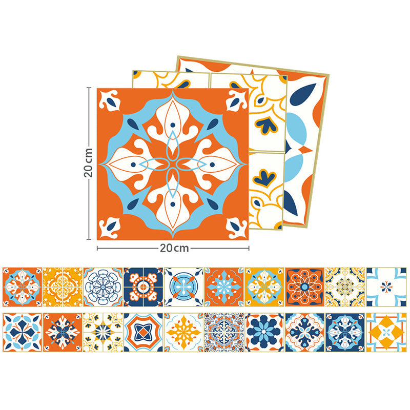 Boho Faux Tile Wallpaper Panel Set Orange-Blue Peel and Stick Wall Art for Bathroom Clearhalo 'Wall Decor' 'Wallpaper' 1501019