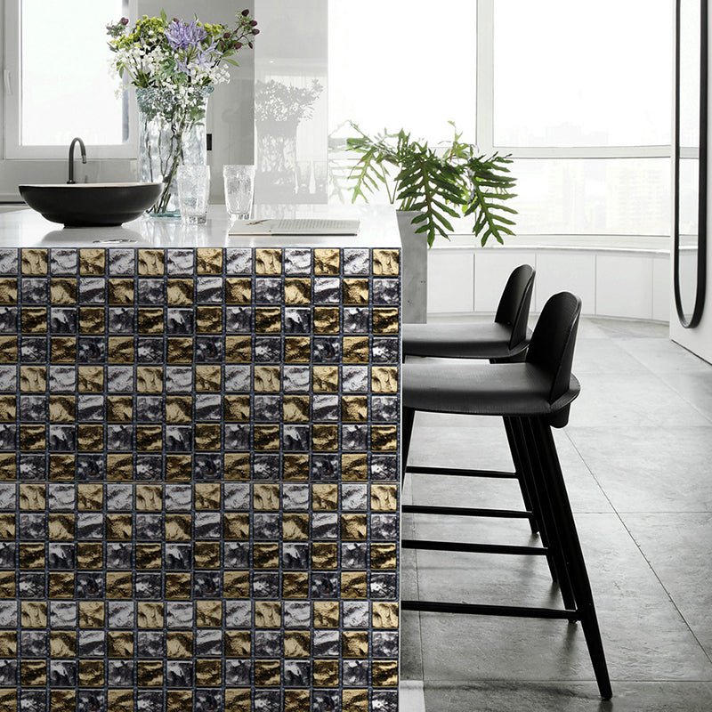 Modern Foil Tiles Wallpaper Panels Grey-Yellow Removable Wall Art for Living Room Clearhalo 'Wall Decor' 'Wallpaper' 1501053