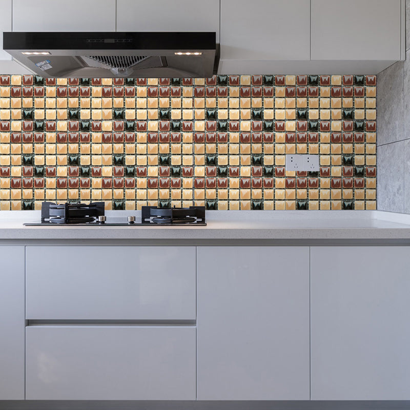 Modern Faux 3D Tile Wallpaper Panel Black-Red-Yellow Mosaic Wall Art for Kitchen, Easy to Remove Clearhalo 'Wall Decor' 'Wallpaper' 1501067