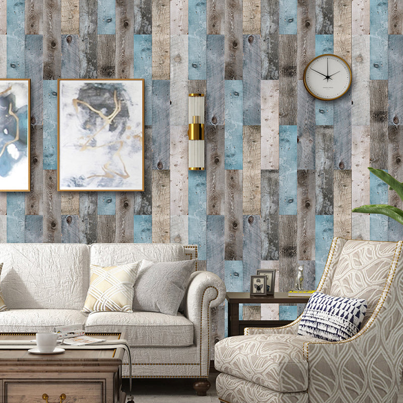 Grey-Blue Repurposed Wood Wallpaper Panel Peel and Stick Wall Covering for Living Room Gray-Blue Clearhalo 'Country wall decor' 'Rustic' 'Wallpaper' Wall Decor' 1501154