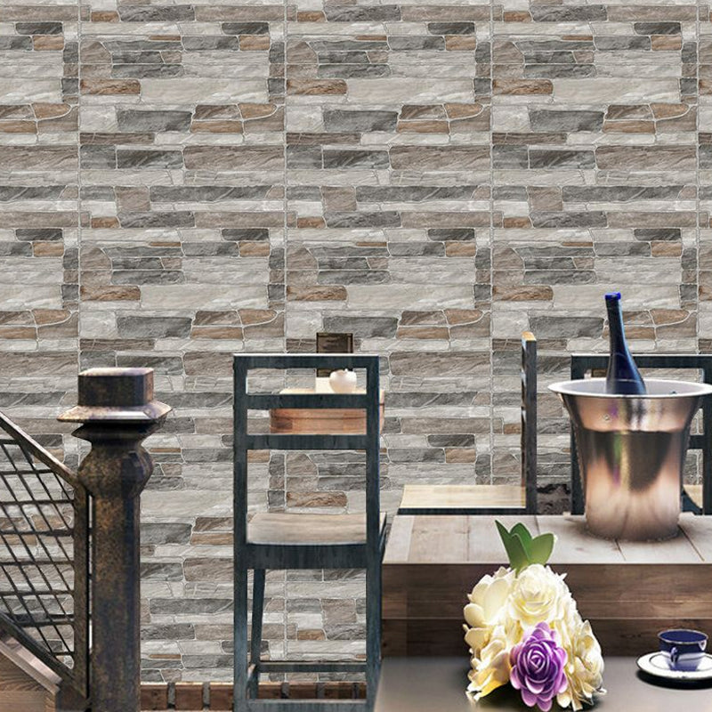 Grey Stone Wallpaper Panels Adhesive Rural Restaurant Wall Covering, 8' L x 8